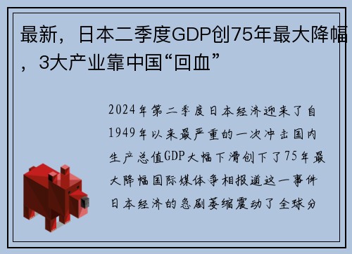 最新，日本二季度GDP创75年最大降幅，3大产业靠中国“回血”